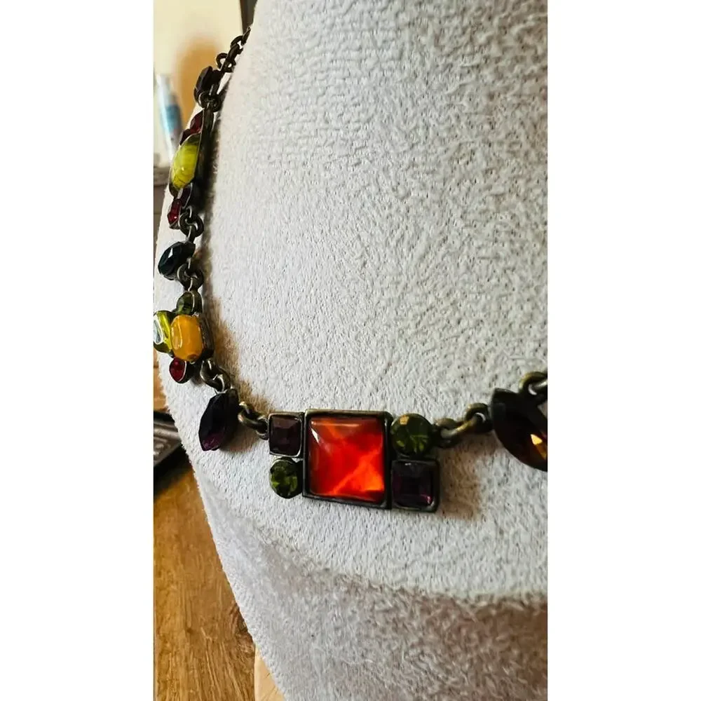 Vintage Poggi Paris Multi-Color Crystal Statement Necklace
